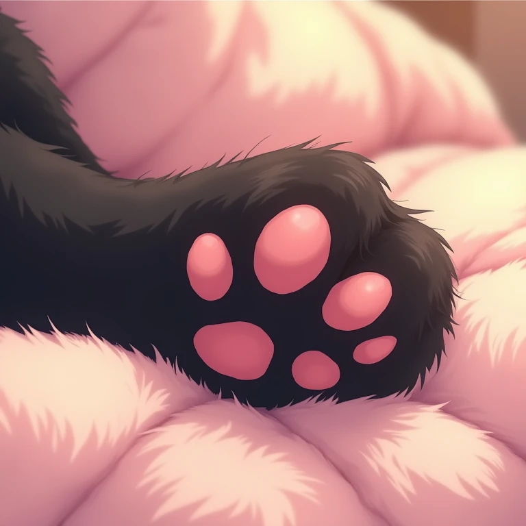 Cat&#39;s paw、Pad、桃色のPad、拡大されたCat&#39;s paw、cute、Anime Style、ベッドで眠るCat&#39;s pawの部分だけを拡大、美しく輝くPad、黒Cat&#39;s paw、