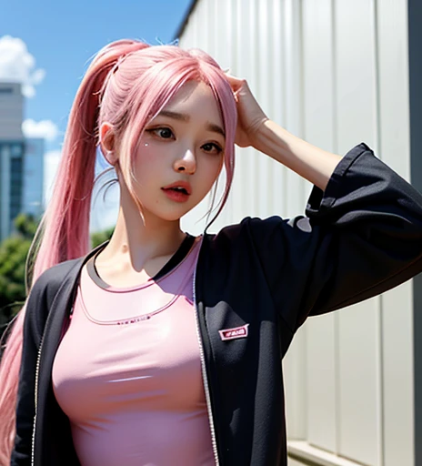 2People Pink Hair Pink rubber suit Gloss slimy Japanese ponytail Talking