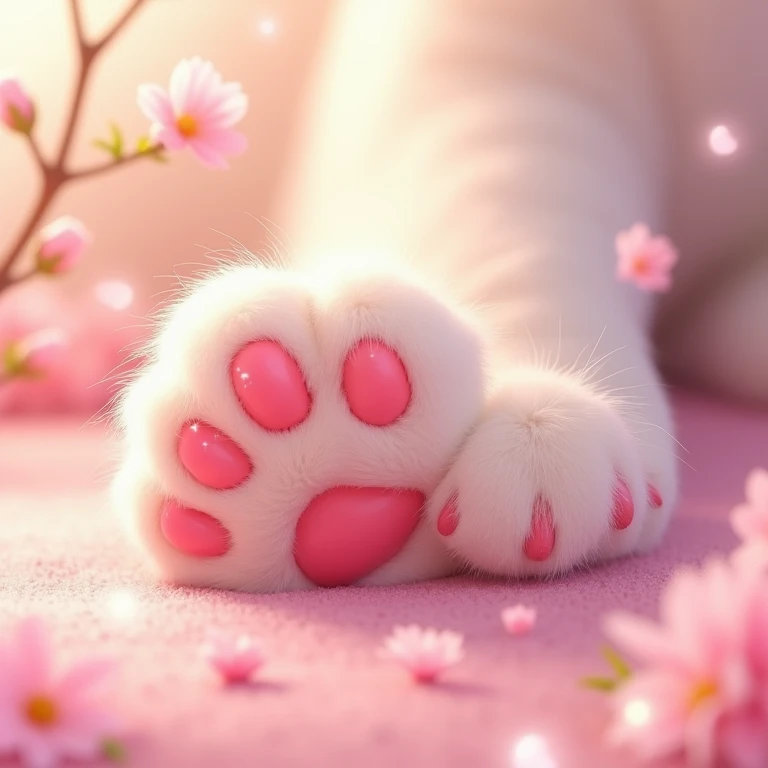 Cat&#39;s paw、Pad、桃色のPad、拡大されたCat&#39;s paw、cute、Anime Style、美しく輝くPad、