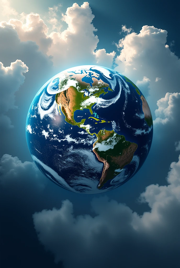Create a detailed and realistic image of the planet Earth, showcasing its natural beauty. The Earth should be depicted in vibrant colors, with deep blue oceans, green and brown continents, and white clouds swirling in the atmosphere. The image should focus solely on the planet, capturing its spherical shape, curvature, and the play of light and shadow across its surface. No additional elements, like space or stars, should be included—just the Earth in all its majestic detail.