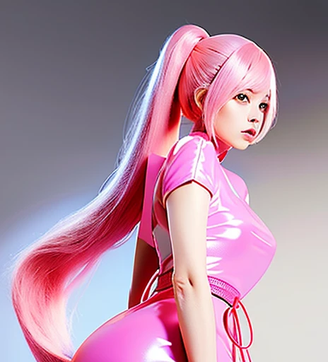 2People Pink Hair Pink rubber dress Gloss slimy Japanese ponytail Talking