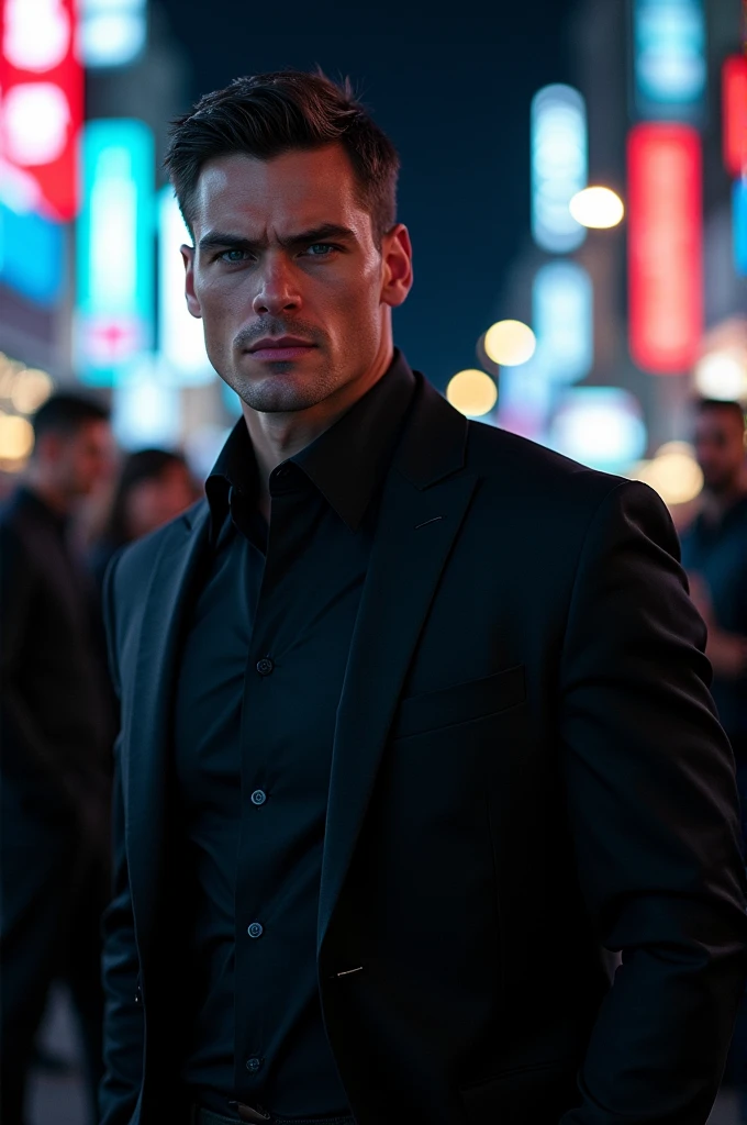 Create a 25 year old tall bodyguard