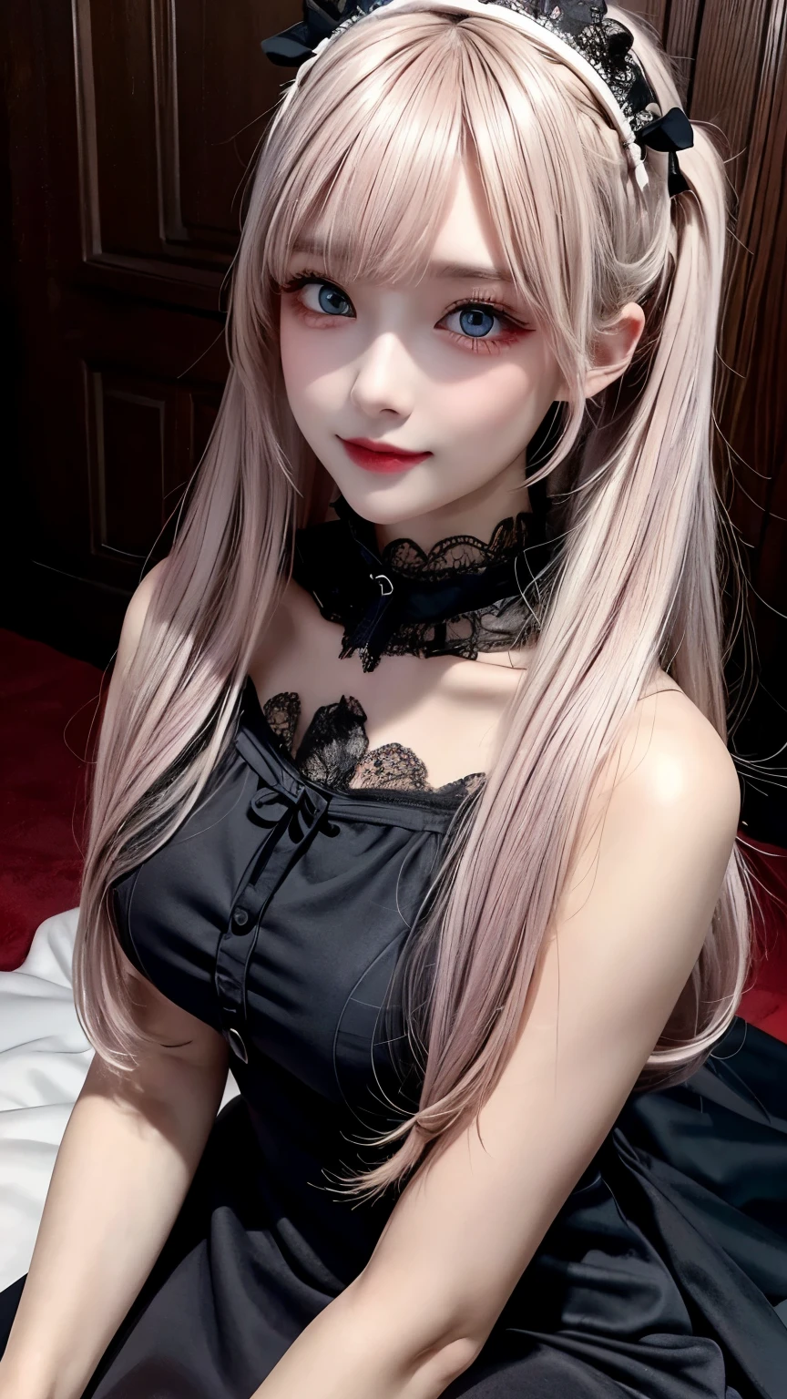 ((masterpiece )), (top quality), (best quality), ((ultra-detailed, 8k quality)), Aesthetics, volumetric lighting, (detailed line art), 
BREAK, 
(1girl), perfect face, details eye, double pigtails hair, Blunt bangs, (hair between eye), white hair, blue eyes, eyelashes, eyeshadow, pink eyeshadow, light smile, design art by Artgerm, by Kawacy, By Yoshitaka Amano,
BREAK,
portrait, frensh maid in a frensh maid outfit, victorian goth maid, headdress, indoors, ((antique victorian mansion)), dusty, dimly lit, candleholders, covered in cobwebs, cowboy shot, dynamic angle, side table, dangling her feet, sleepy eyes, tired expression, utmost boredom, looking at viewer, rests her chin on her hand, (graphic background, (plain background)), correct anatomy, amano yoshitaka, webbedtech, fuzzy organic webs, eroguronansensu, horror, ゴート, gothic artstyle,
BREAK, 
((perfect anatomy)), nice body, medium breast, extremely detailed finger, best hands, perfect face, beautiful face, beautiful eyes, perfect eyes, perfect fingers,
