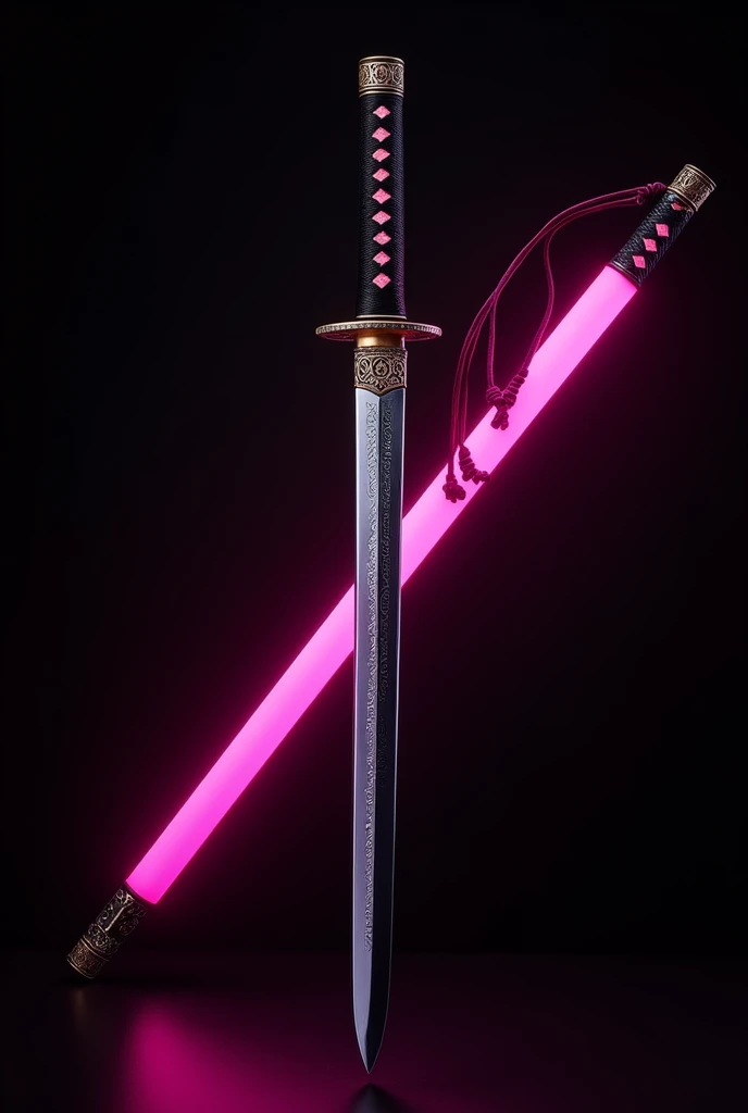 Pink neon straight Katana sheath style
Black background