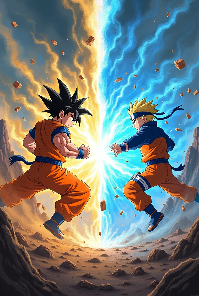 Goku having an epic fight with Naruto