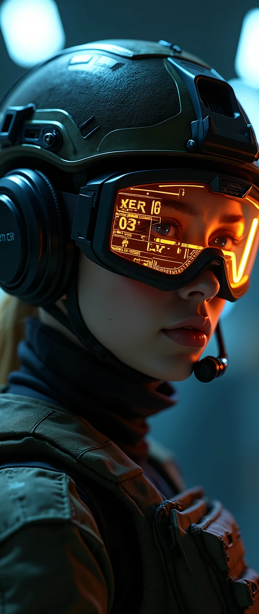 (masterpiece:1.2,Highest quality,Realistic,RAW Photos),8k,wallpaper,Ray Tracing,(woman),Are standing,(美しいwoman),(Wearing futuristic tactical goggles:2.0,Tactical data is displayed on the goggles:2.0,Detailed drawing of goggles:2.0),(tactical bodysuit),(Tactical Helmet:2.0),(Tactical Headset),(Intercom microphone),(A face with attention to detail,Detailed skin texture,Beautiful Skin),(Looking into the camera),(front),(Face close-up:2.0),(Server puncture:2.0),(darkness:2.0)