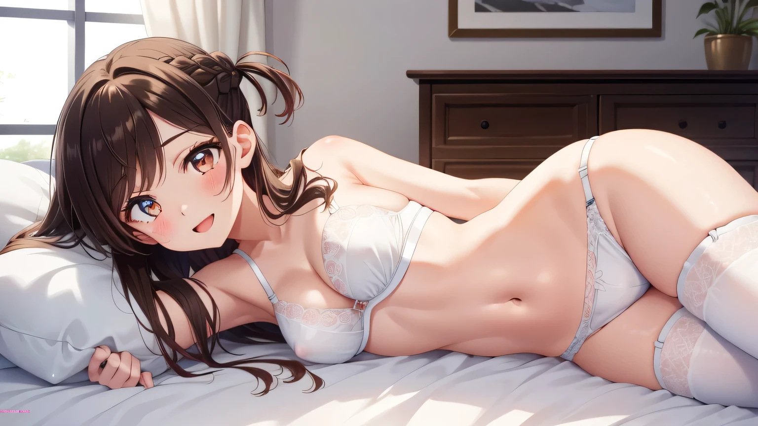 Masterpiece, Top Quality, Nishino Flower \ (Horse Girl), Brown-haired, Long-haired, Small, ((Perfect limbs)))), Only one girl, Underwear, Crawling on all fours, Horse girl, Brown hair, Thighs, Underbust, (Best Quality, 8k, Masterpiece, NSFW)), Perfectly Cute Girl, Delicate and smooth skin, Realistic skin, Perfect and beautiful face, Perfect and cute face, (POV perspective, View from above), large, (light black underwear, wet, beautiful nipple slip), (((transparent white micro bikini, string micro bikini, areola protruding from the bra,)), gap between chest and underwear, shiny skin, beautiful waist constriction, masterpiece, highest quality, high resolution, solo, night bed, slide underwear, lie down, from above, beg for a hug with open arms, greet with a smile, bed, disheveled floral transparent underwear, rough breath, sexual performance hospitality, single girl, unhooked underwear, breasts, cleavage, , lips, long hair, open mouth, photot_, pink_brassiere, sleeping, wet underwear, (masterpiece), super detail, (high detail skin), (best quality: 1.0), (best quality: 1.0), (best quality, masterpiece), ( Spread your legs)))), ((Dynamic pose)), ((Hide your crotch with your hands)), Top quality, Masterpiece, Ultra HD, (Girl yawning in bed), (The back of her thighs are visible))), ((POV: 1.7))), slender hips, round breasts, obviously, (((NSFW))), heavy breathing, problem eyebrows, upturned eyebrows, (((begging for a hug)))), Black transparent panties, (without bra)))), masterpiece, highest quality, high resolution, indoors, white shirt, red ribbon, undressing, bra, panties, lying down, from above, arms outstretched, angry, bedridden, disheveled clothes, rough mouth, sexual manifestations, masterpiece, highest quality, high resolution, indoors, see-through, slippery bra, side tie T-back, string underwear, from above, stretch arms, anger, sleeping, disheveled underwear, rough breath, sexual expressions, full body, (((ripped panties, ripped underwear))))), masterpiece, top