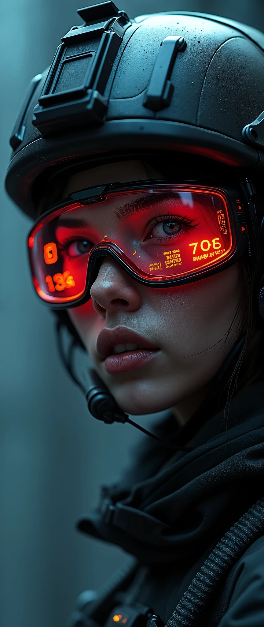 (masterpiece:1.2,Distinguished Quality,Mirror-like,Cinematic Experienc),8k,wallpaper,Ray Tracing,(woman),Are standing,(美しいwoman),(Wearing futuristic tactical goggles:2.0,Tactical data is displayed on the goggles:2.0,Detailed drawing of goggles:2.0),(tactical bodysuit),(Tactical Helmet:2.0),(Tactical Headset),(Intercom microphone),(A face with attention to detail,Detailed skin texture,Beautiful Skin),(Looking into the camera),(front),(Face close-up:2.0),(Server puncture:2.0),(darkness:2.0)