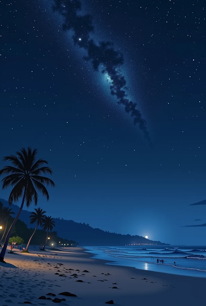 A night at the beach with stars in the sky