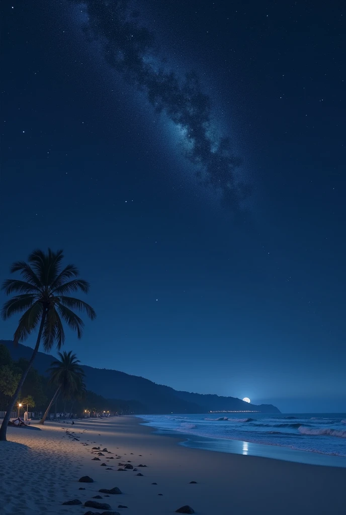 A night at the beach with stars in the sky