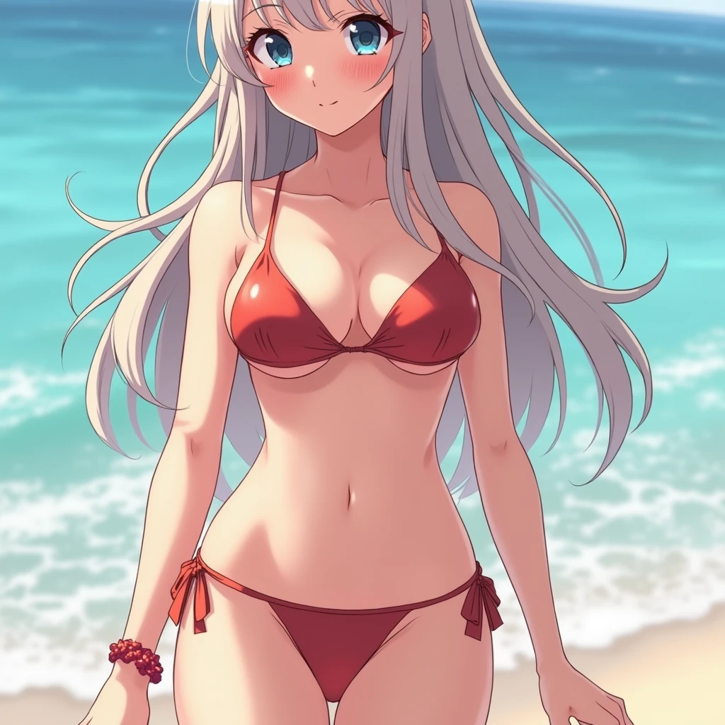 anime girl that has the worlds biggst breast and worlds biggest butt but small hips in bikini 
