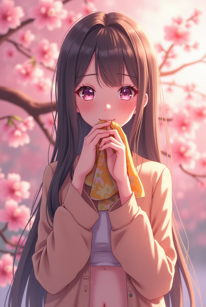 Shy anime nude big breasted beauty、Holding clothes in her mouth, belly button exposed
