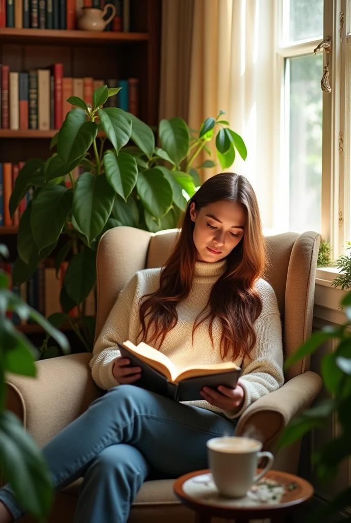 Beautiful woman reading a book