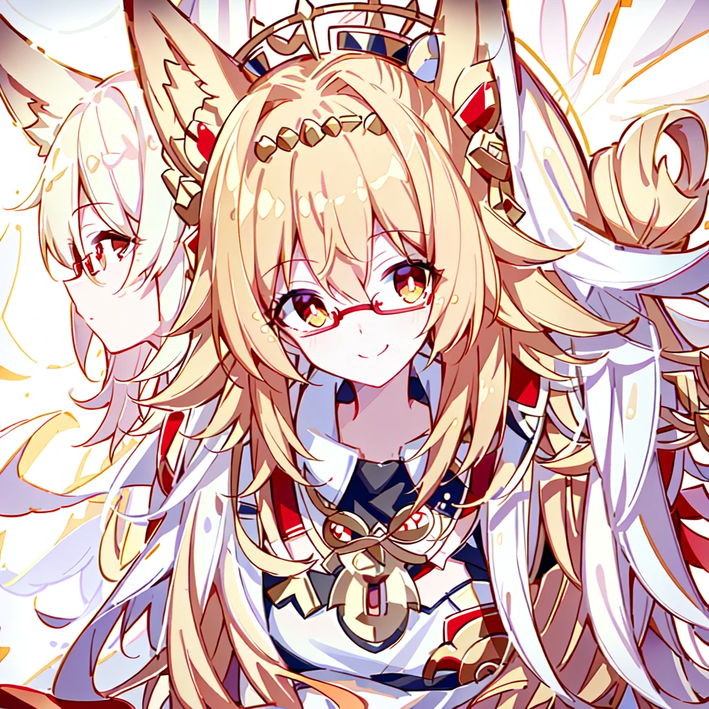 ((Best quality)), ((masterpiece)), (detailed), best quality，8k，original photo，Red Fox Maiden，touch fox，Castle Background， Liveliness. Carefree happy joy bokeh background. Quiet aesthetics. Soft lighting. Artistic Lighting. Gold frame glasses