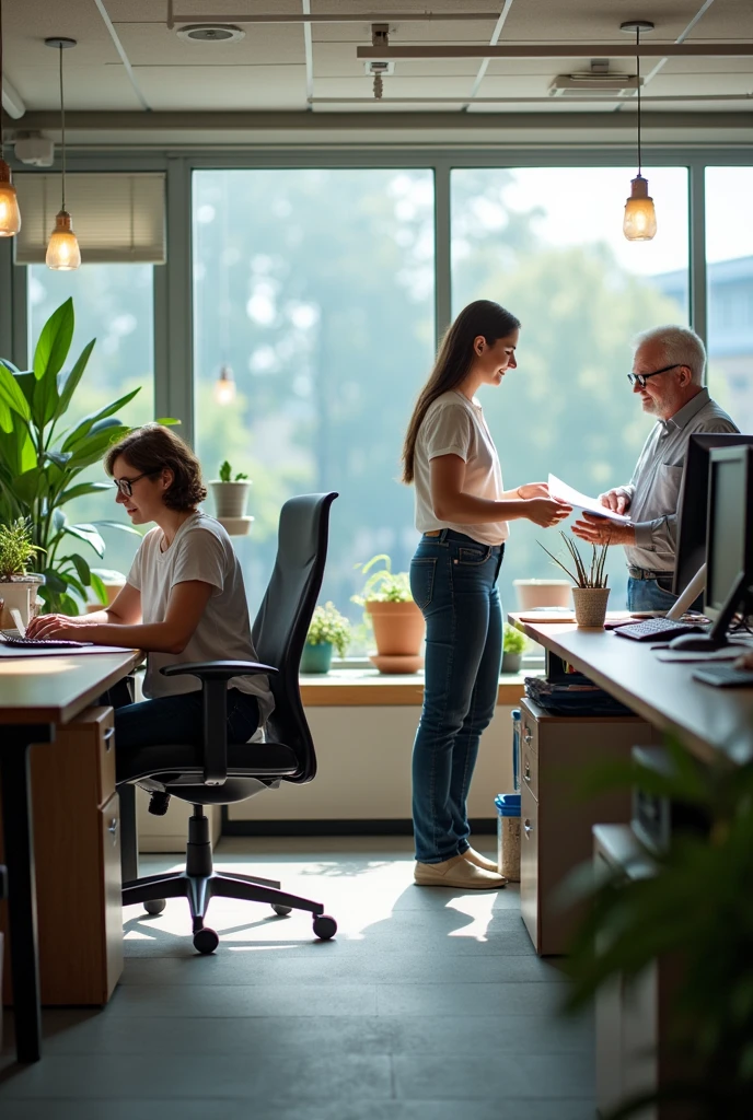 Generate an image that reflects good ergonomics in a university administrative office. 
