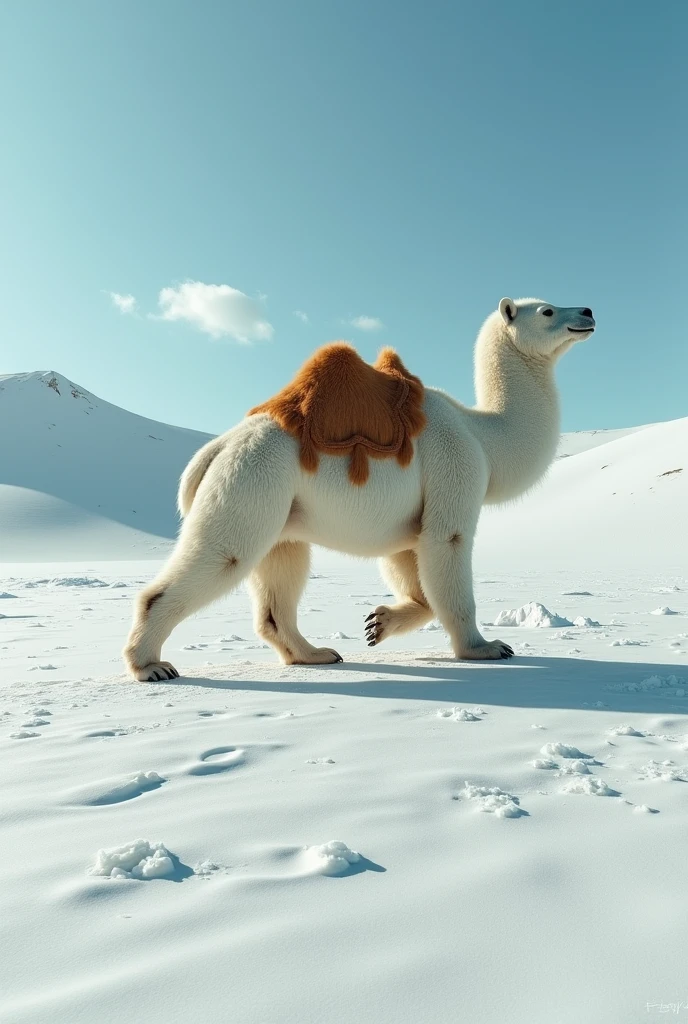 an animal with the back is a camel and the front is a polar bear don't change their colours the view seen from the side