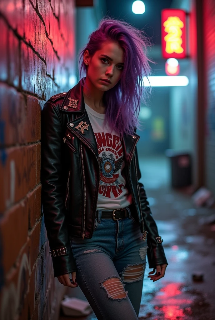 A high school girl with a rebellious look who smokes cigarettes