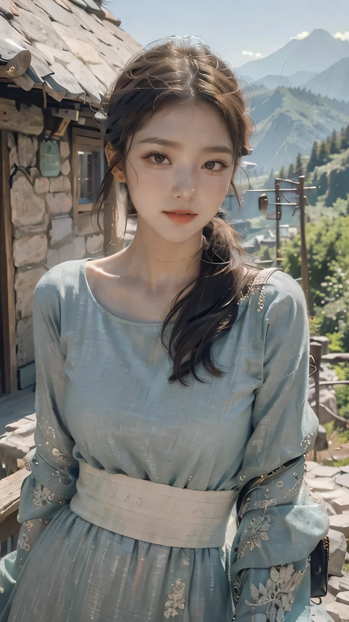 (realistic:1.3) , finely detailed, quality, (masterpiece:1.2) , (photorealistic:1.2) , (best quality) , (detailed skin:1.3) , (intricate details) , ray tracing, dramatic, cute girl, As the intrepid traveler navigated the winding mountain trails, she marveled at the breathtaking views of the valleys below.