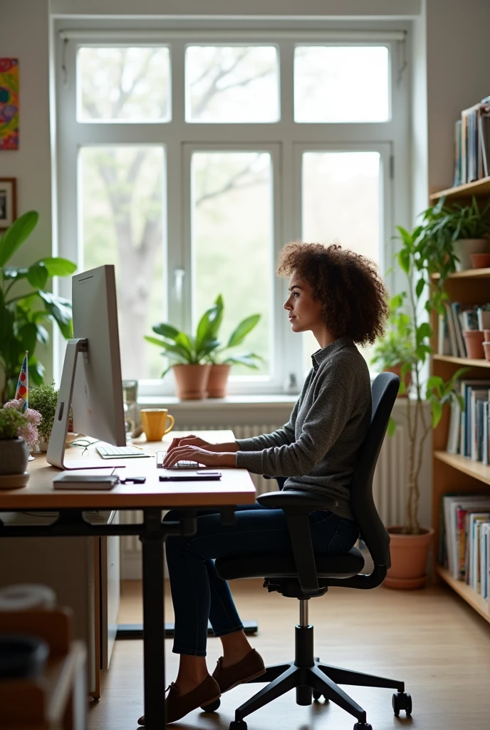 Generate an image that reflects good ergonomics in a university administrative office.