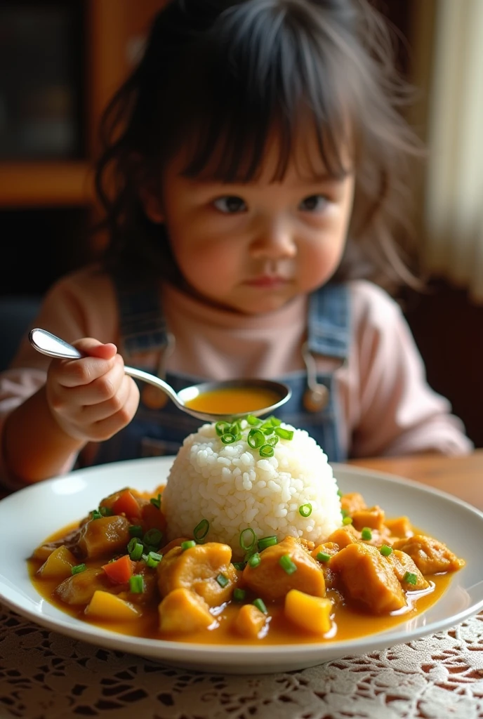 Japanese curry rice、Silver spoon、Tabletop、、