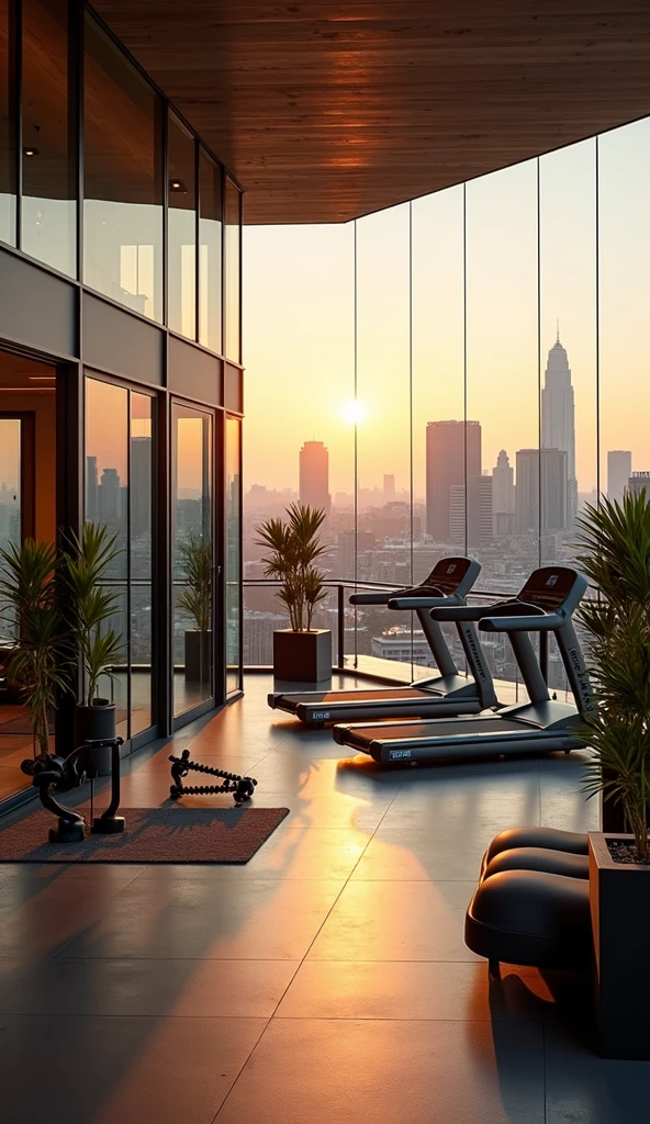 Photo of a luxury gym on the rooftop of a building in Brussels 