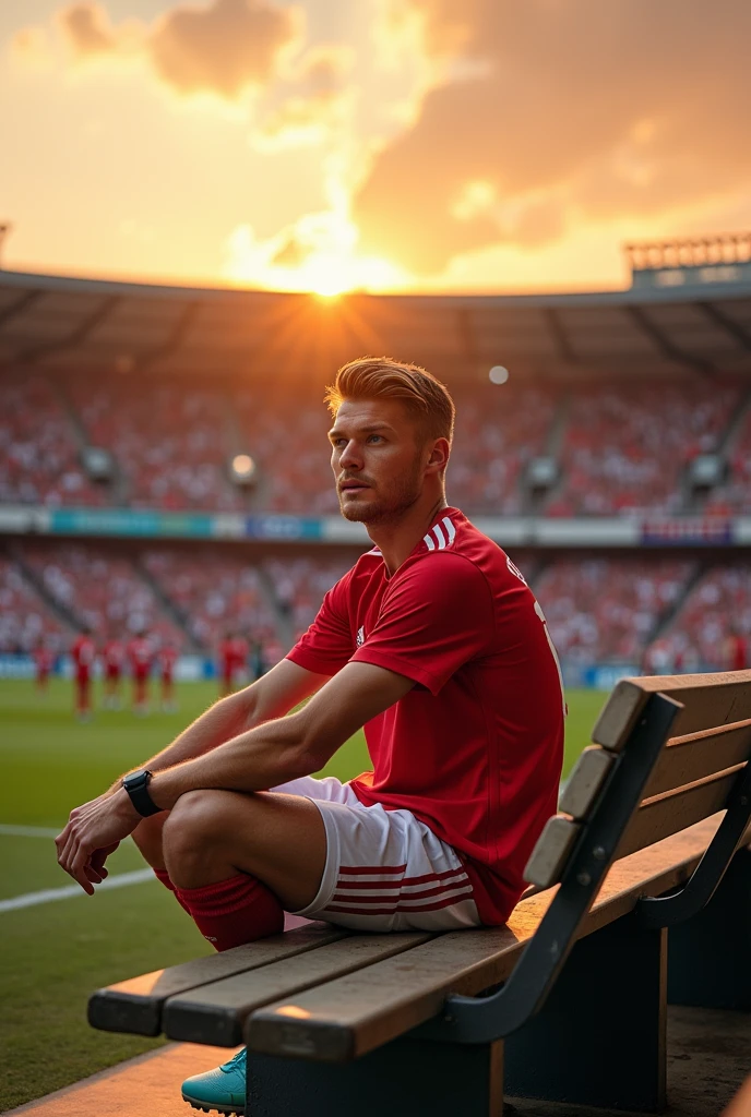 Toni Kroos is sitting, his legs spread wide
