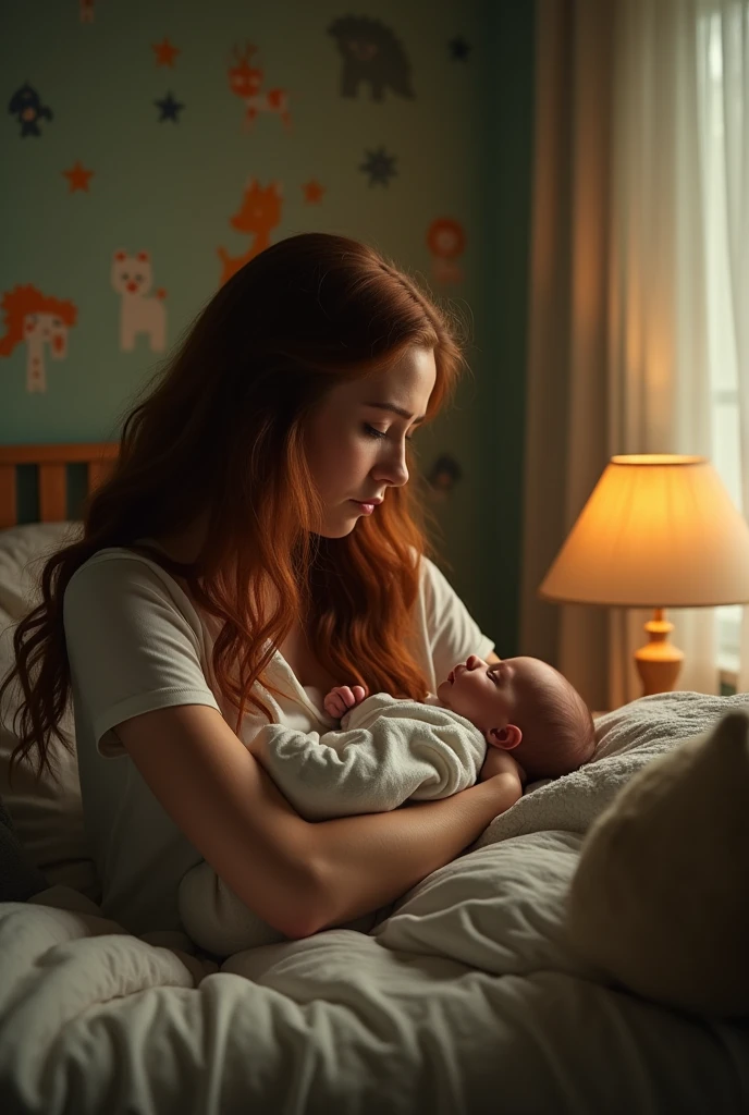 A sad breastfeed woman