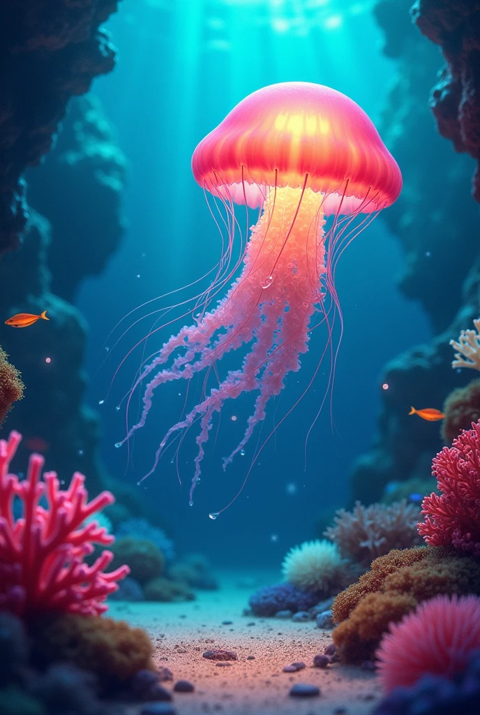 Jellyfish surrounded by cnidarians, RPG style RGB color