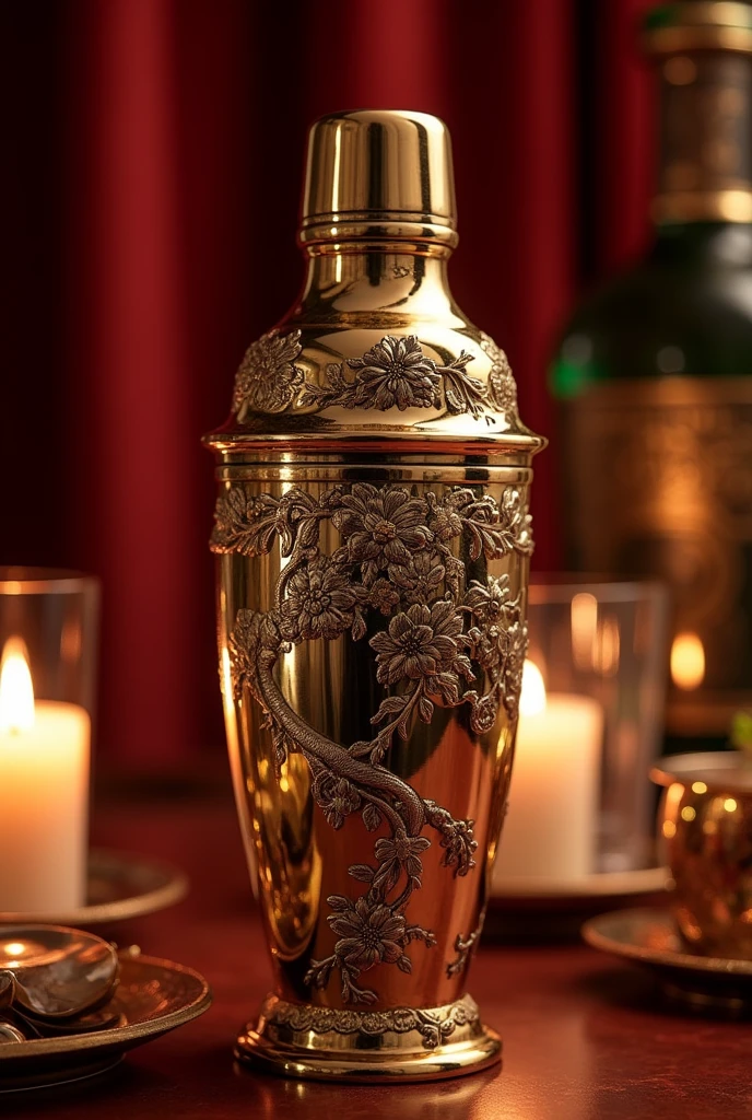 Make me a cocktail shaker with the Victorian style of flower knows and coquette