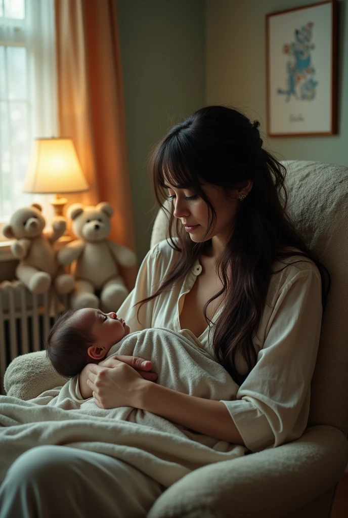 A sad breastfeed woman