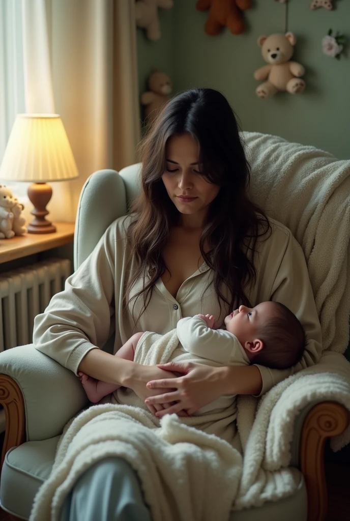 A sad breastfeed woman
