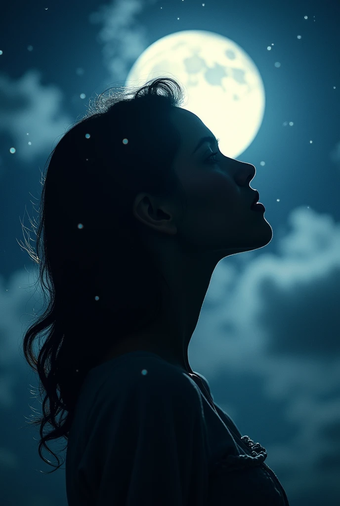 The silhouette of a woman's face in the moon