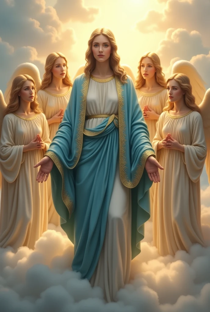 The Virgin Mary and beautiful adult female angels, whole body