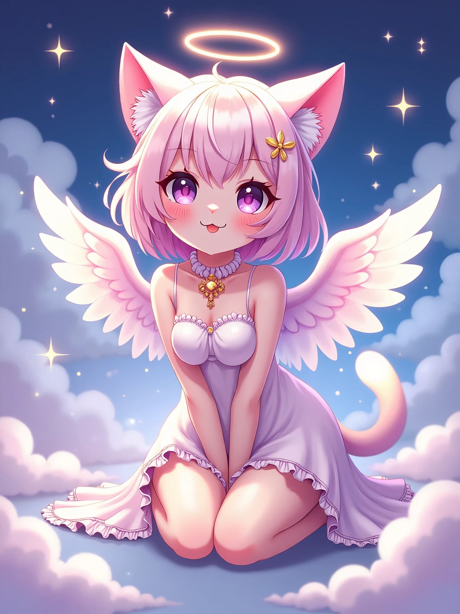 papisenpaiart, angel fusion neko, on my knees, fangs, think ass, anime style