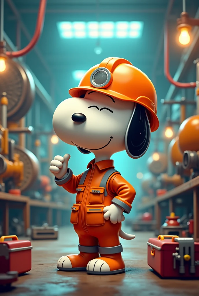 Snoopy cartoon with an industrial maintenance suit 