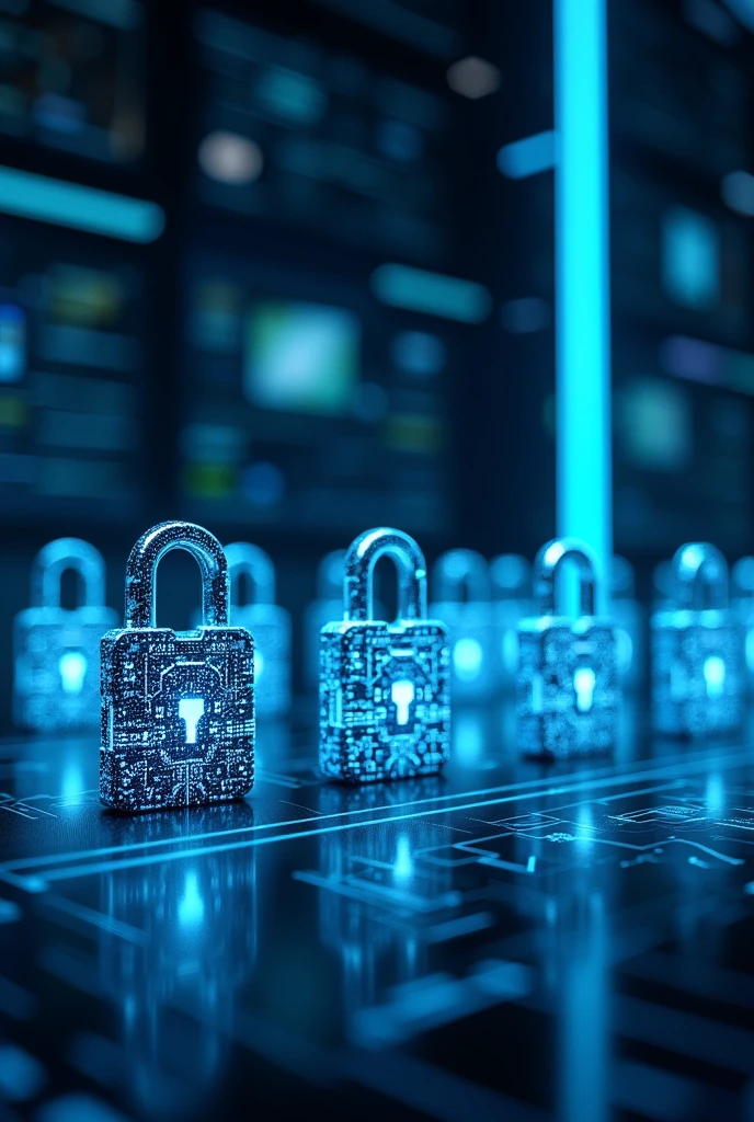 Various futuristic digital padlocks technology with blue rays