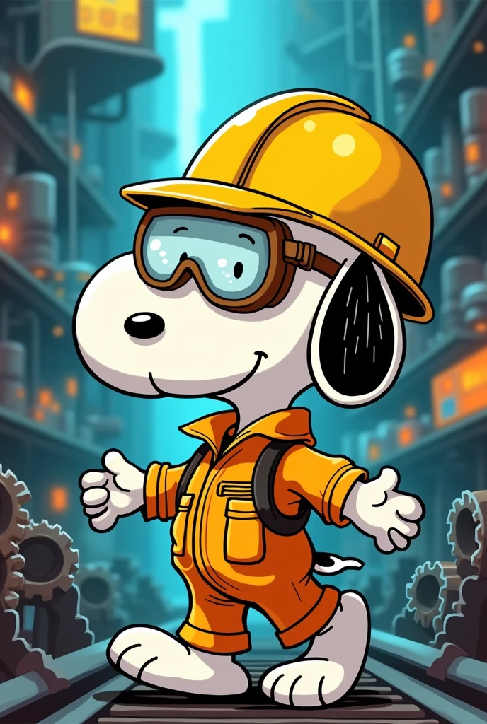 Snoopy cartoon with an industrial maintenance suit