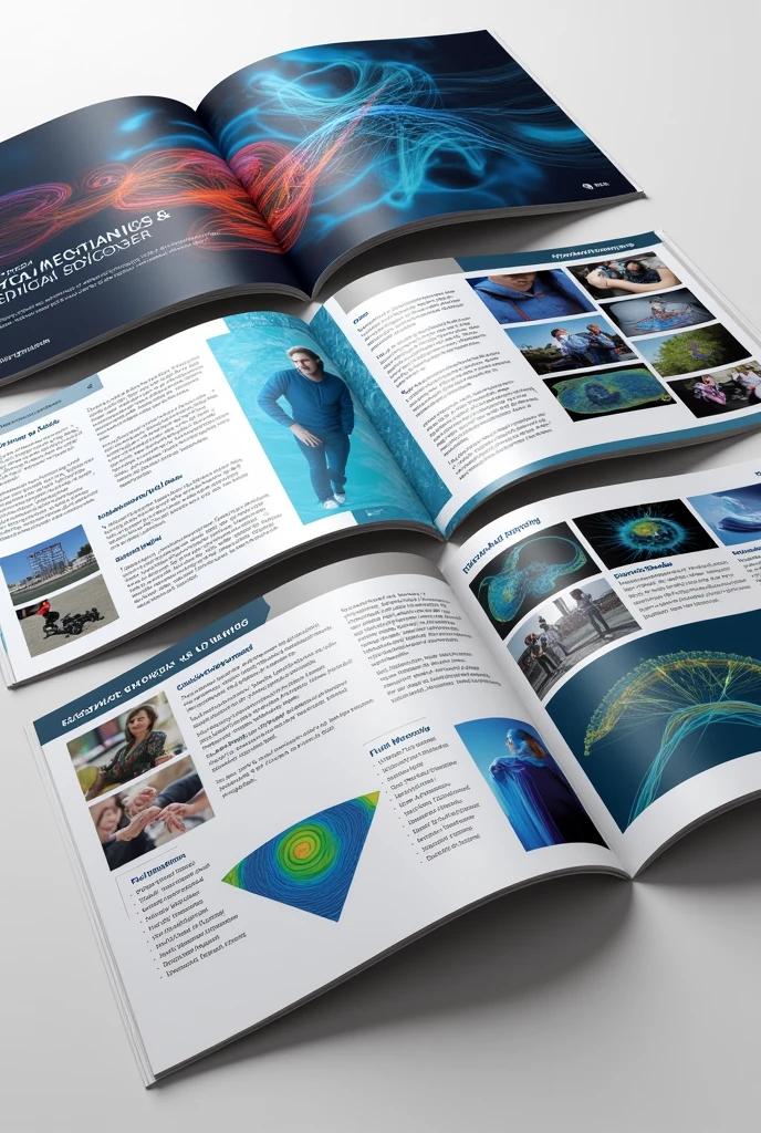Create a 10 page brochure for applied mechanics and biomedical engineering department that has all the research work going on in solid mechanics, fluid mechanics, and biomedical engineering sub departments. Recruiters and collaboration companies and software expertise of students aith eye catching images related to research in Boucher
