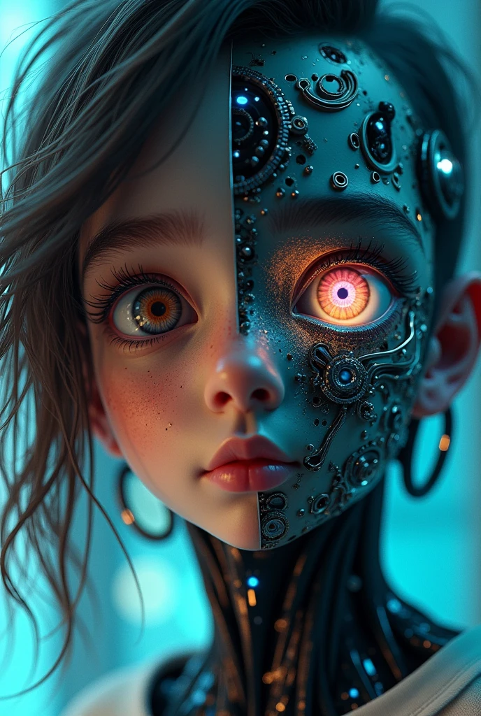 Robothalf  halfartist BOY long hair  just face close 3D picture 