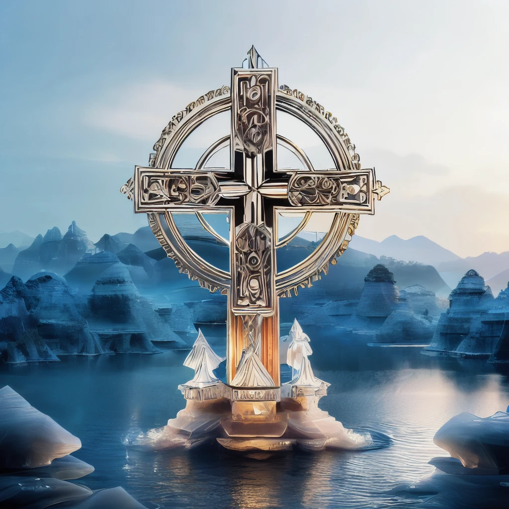 there is a huge cross on a building , elaborate details, elaborate detail, Highly detailed stonework, Beautiful sculpted details, Symmetrical details, Spectacular details, frontal view intricate details, ornate pillars, Symmetrical detail, ornate and detailed, impressive details, many exquisite details, 8k intricate details, Top detail, Intricate details and quality, Epic detail