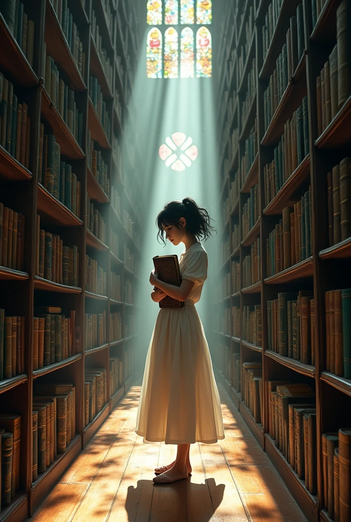An endless library with a lost person in it
