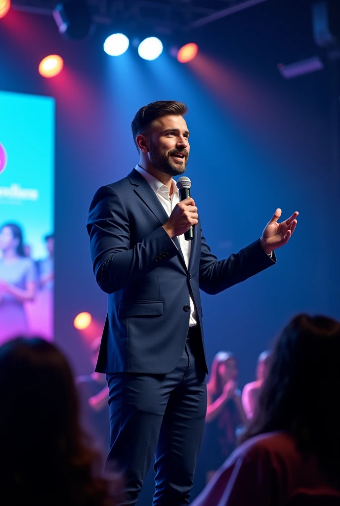 A man is talking on stage