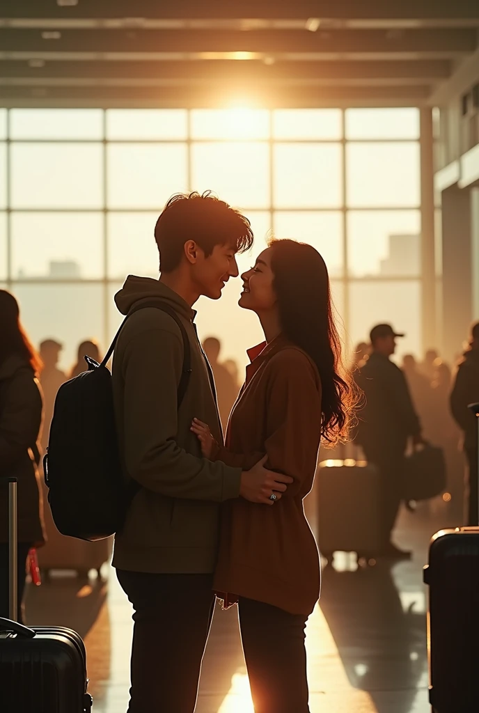 Oh Sehun and Byun Baekhyun kissing while waiting for the plane at the airport