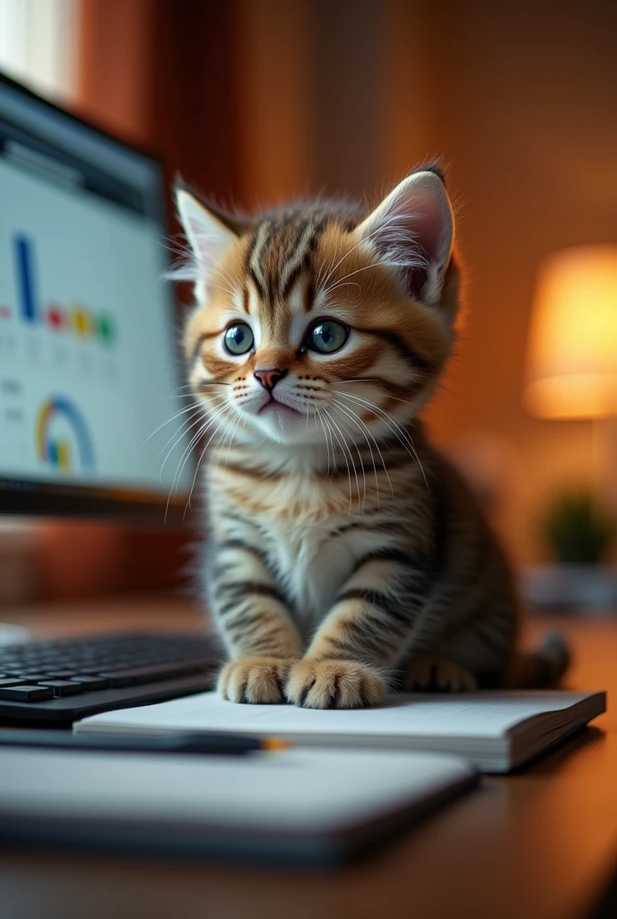(a cute kitten,incredibly detailed,highly detailed,absurdly detailed,extremely realistic,photorealistic,masterpiece,8k,ultra-detailed,detailed environment,cozy workspace,studying on a computer,circle pattern,warm lighting,natural colors,soft focus,cinematic lighting,soft shadows,volumetric lighting,depth of field,elegant,sophisticated)