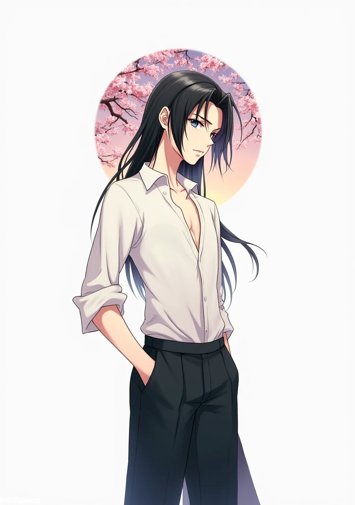 A guy with long black hair, Beautiful face, grey eyes, beautiful body, pale skin, realistically, masterpiece, Best quality, detailing, anime art, фотоrealistically