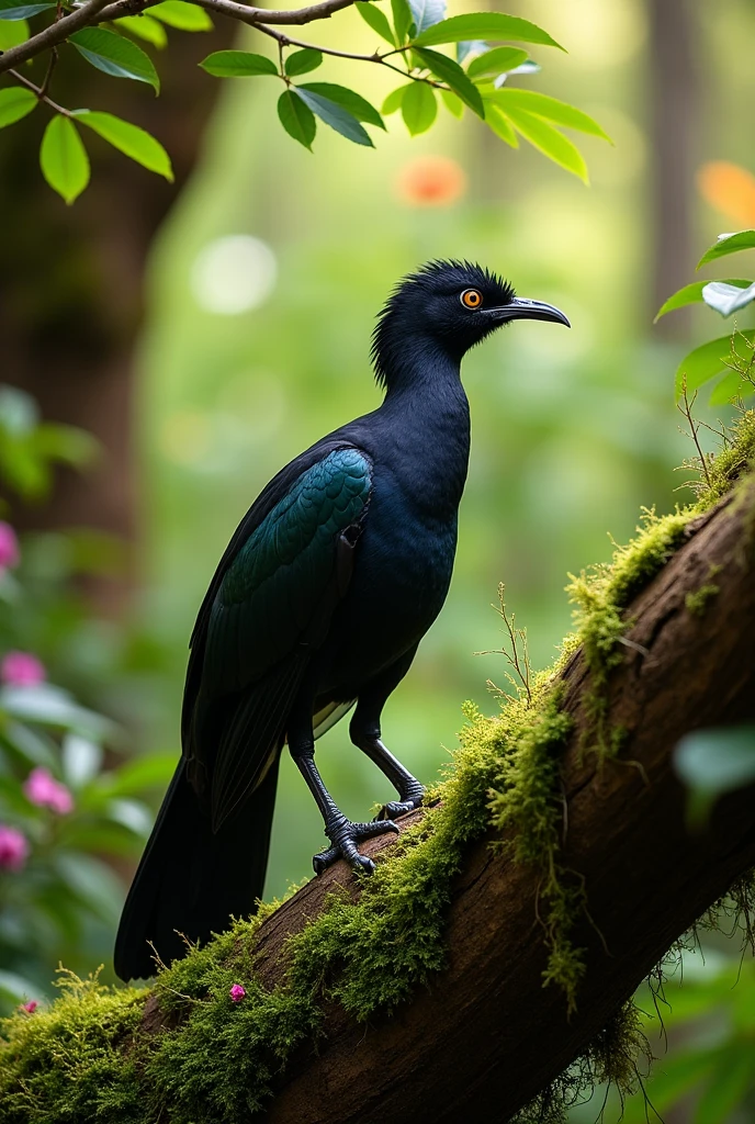 Lyre bird black color on the tree horizontal size image