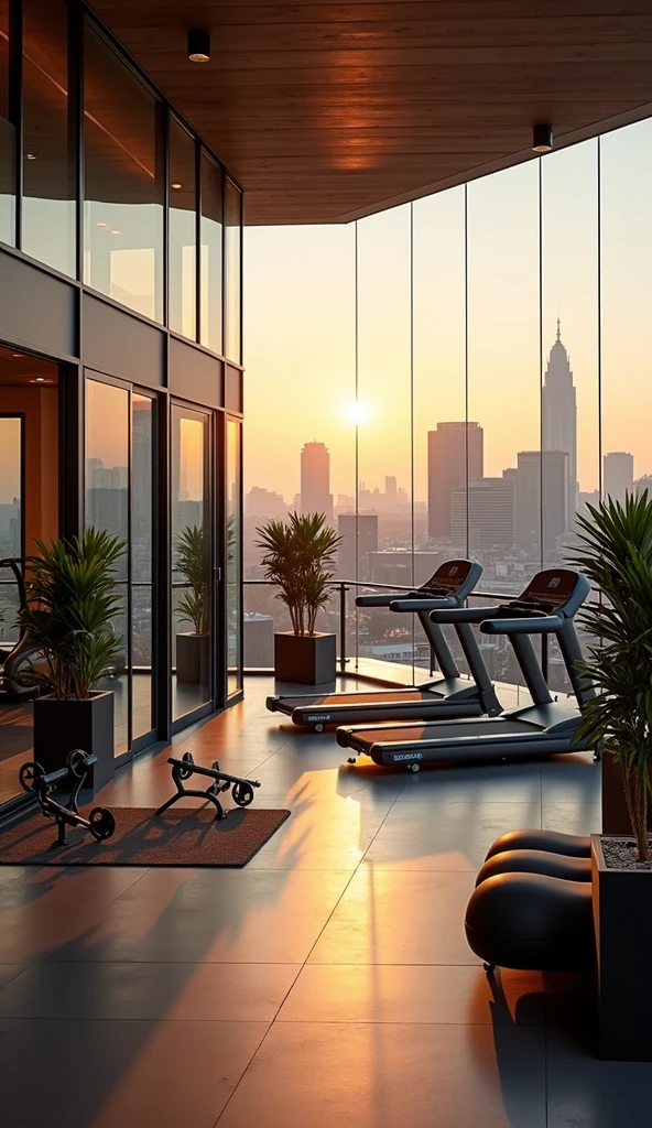 Photo of a luxury gym on the rooftop of a building in Brussels 