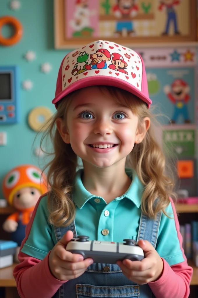 create a cute girl with a nintendo cap