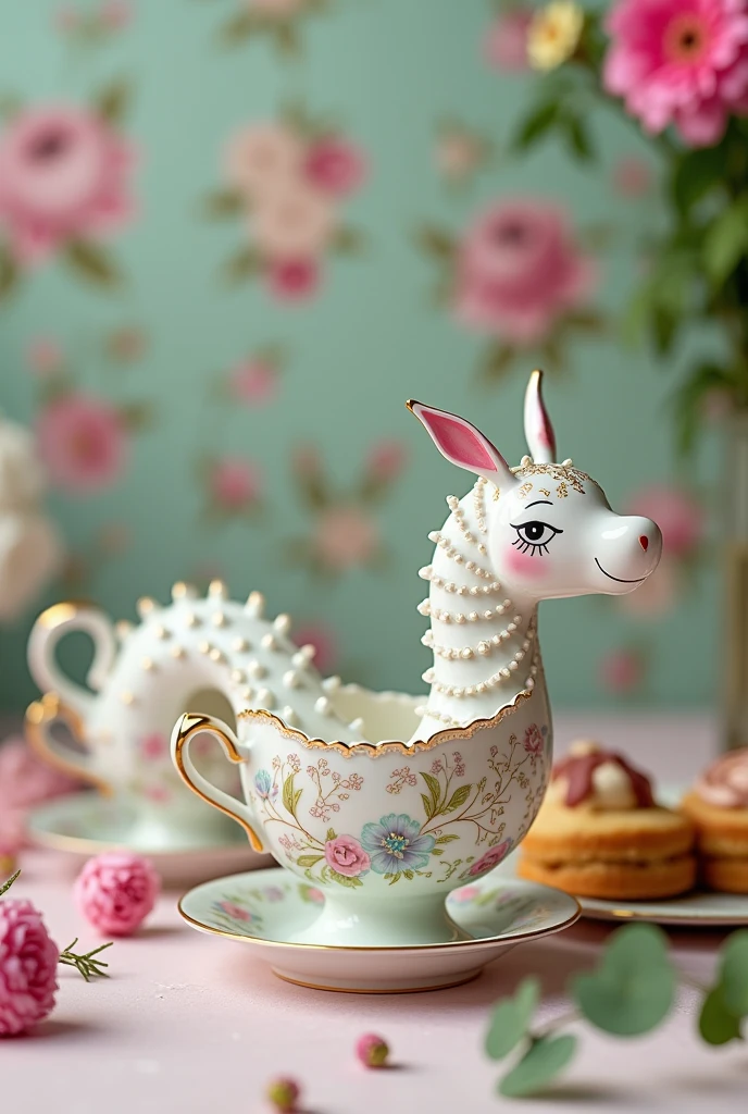 Make me a caterpillar strainer with the Victorian style of Flower Knows Coquette in pastel colors.