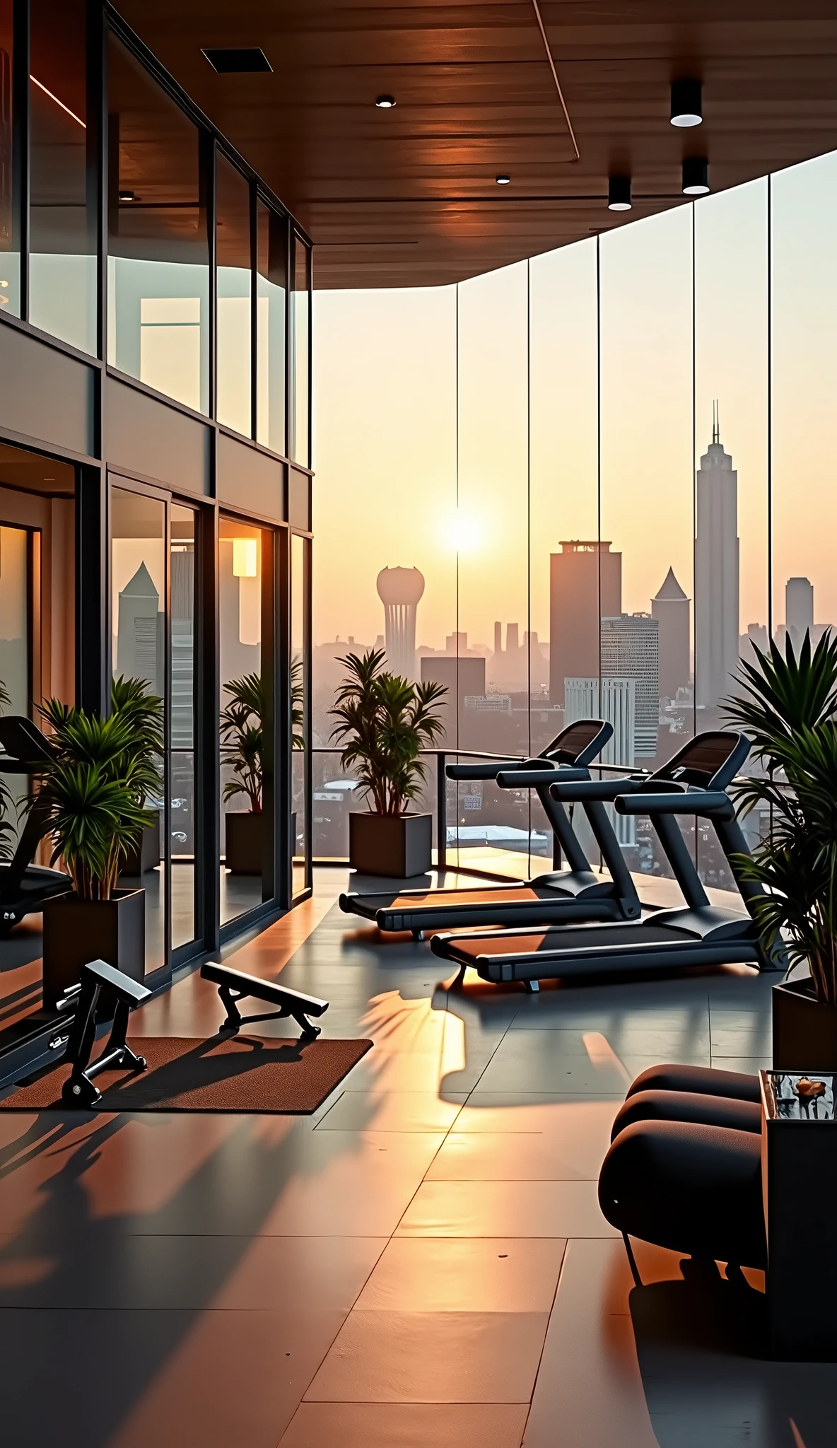 Photo of a luxury gym on the rooftop of a building in Brussels